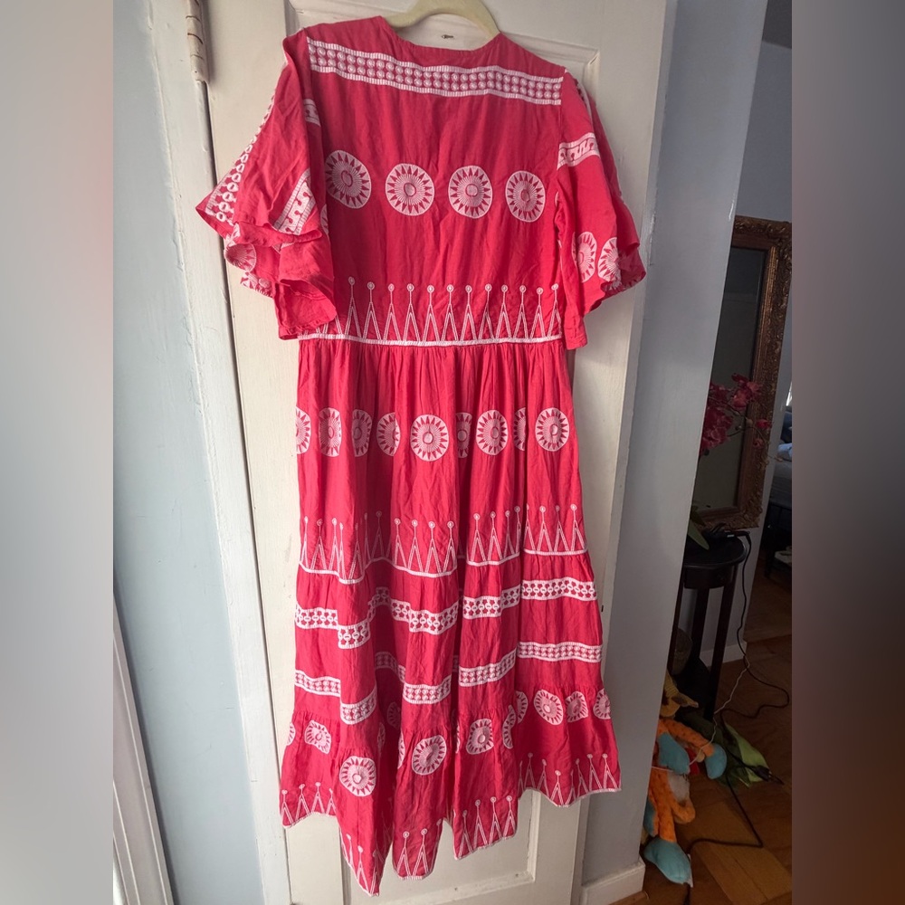 Oliphant Soleil Red Embroidered Maxi Dress M - Picture 8 of 14